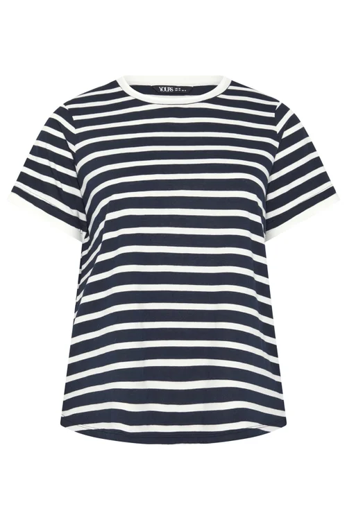 Yours Curve Navy Blue Stripe Ringer T-Shirt - 30-32 Image 5