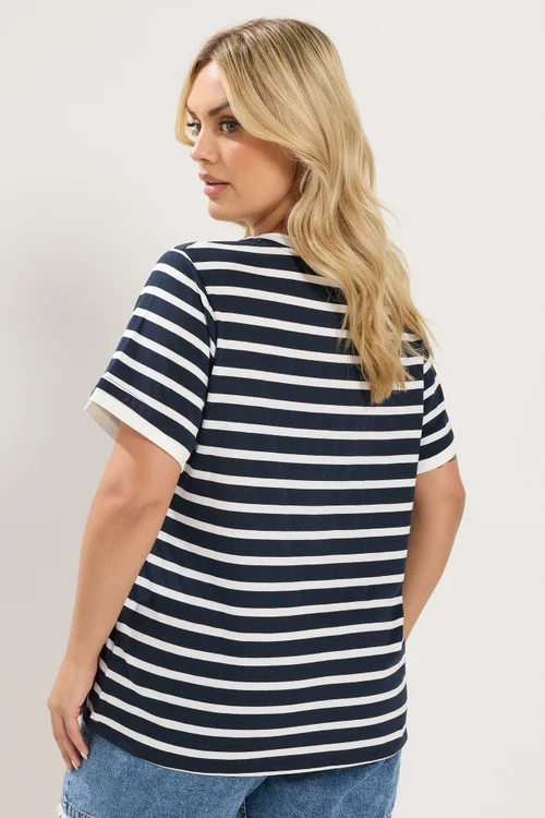 Yours Curve Navy Blue Stripe Ringer T-Shirt - 30-32 Image 3