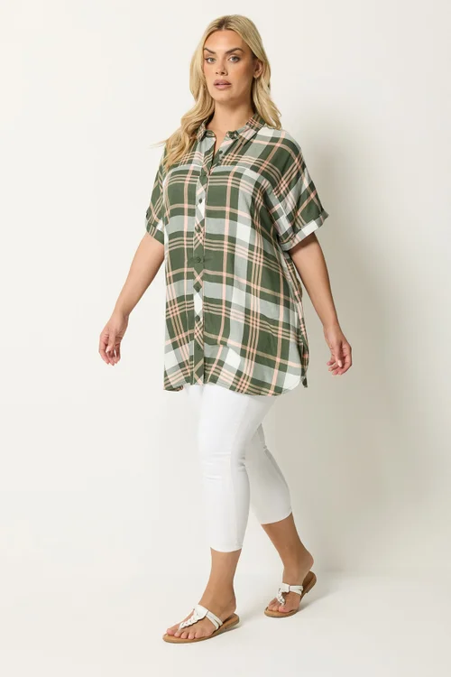 Yours Curve Green Checked Shirt - 34-36 Image 3