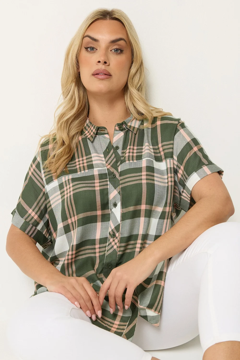 Yours Curve Green Checked Shirt - 34-36 Image 1