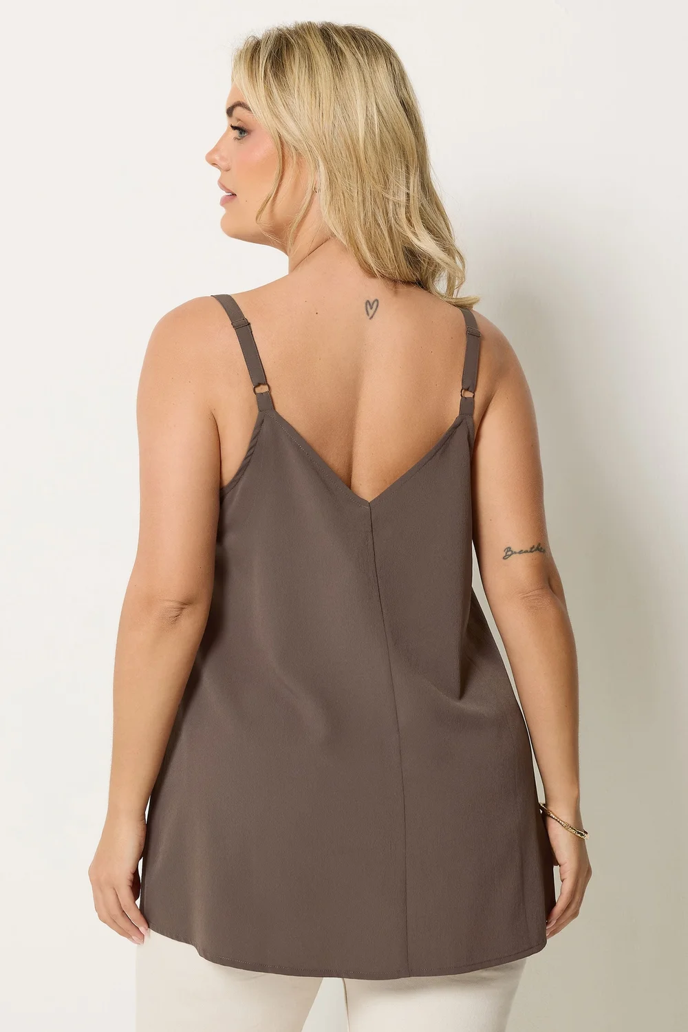 Yours Curve Chocolate Brown Lace Insert Vest Top - 16 Image 3