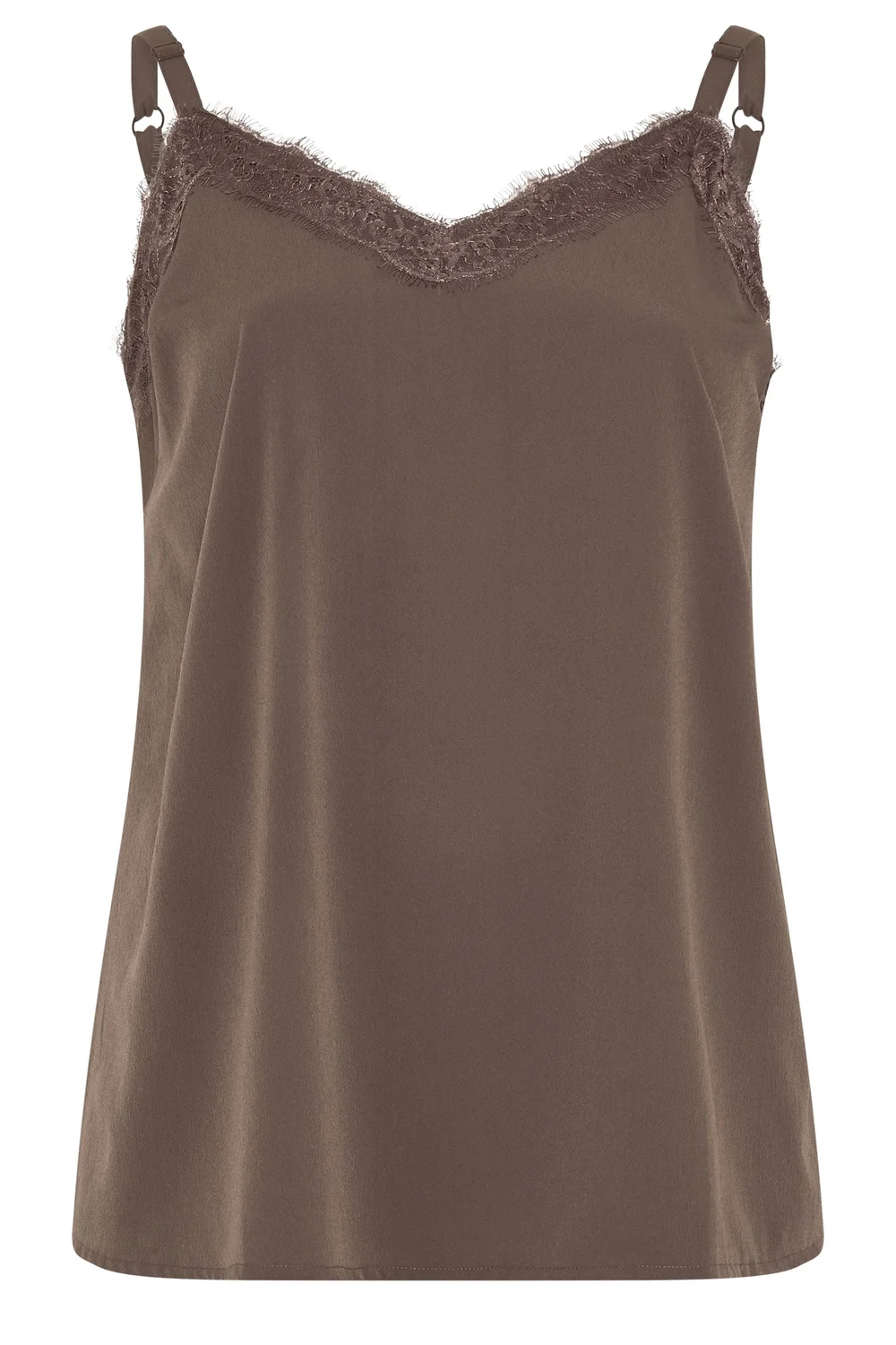 Yours Curve Chocolate Brown Lace Insert Vest Top - 16 Image 5