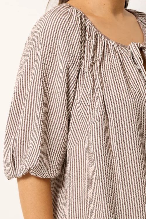 Yours Curve Brown Stripe Tie Front Top - 16 Image 4