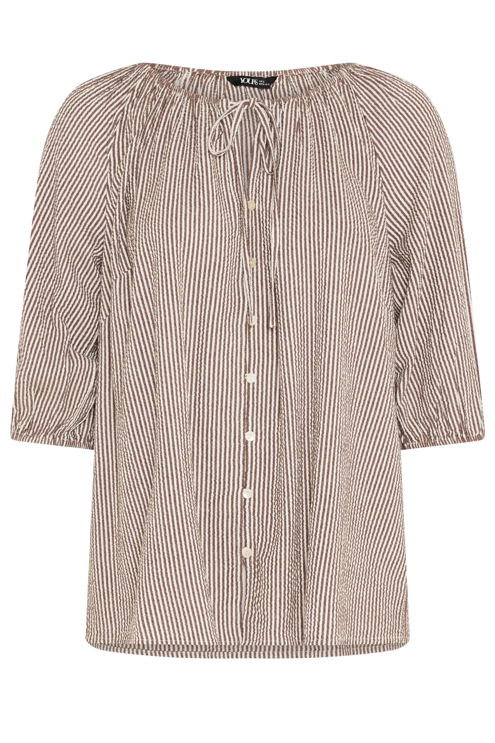 Yours Curve Brown Stripe Tie Front Top - 16 Image 5