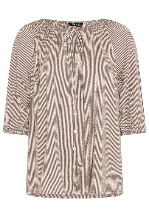 Yours Curve Brown Stripe Tie Front Top - 16 Image 5