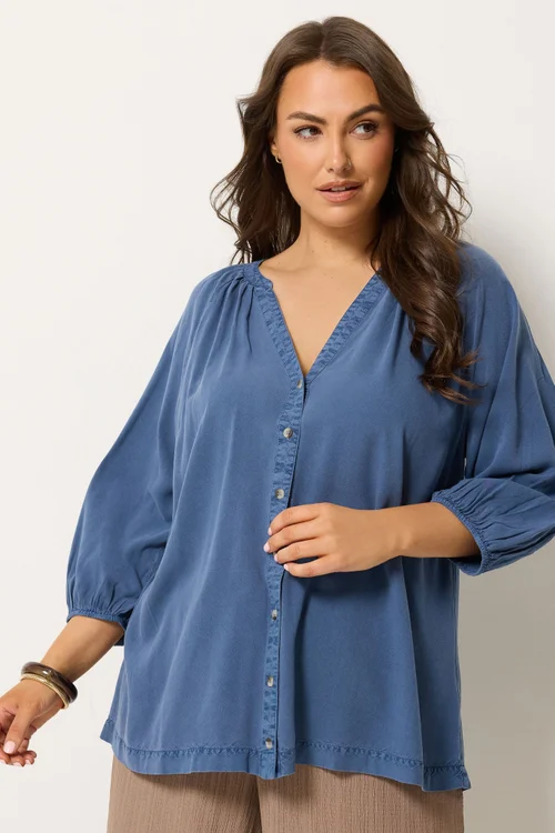 Yours Curve Blue Chambray Blouse - 18 Image 1
