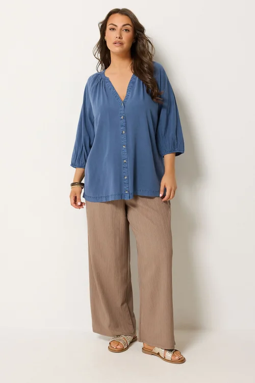 Yours Curve Blue Chambray Blouse - 18 Image 2
