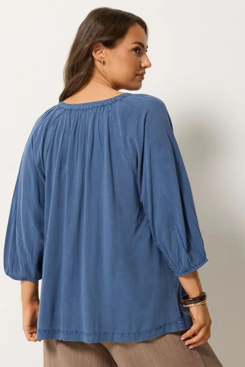 Yours Curve Blue Chambray Blouse - 18 Image 3