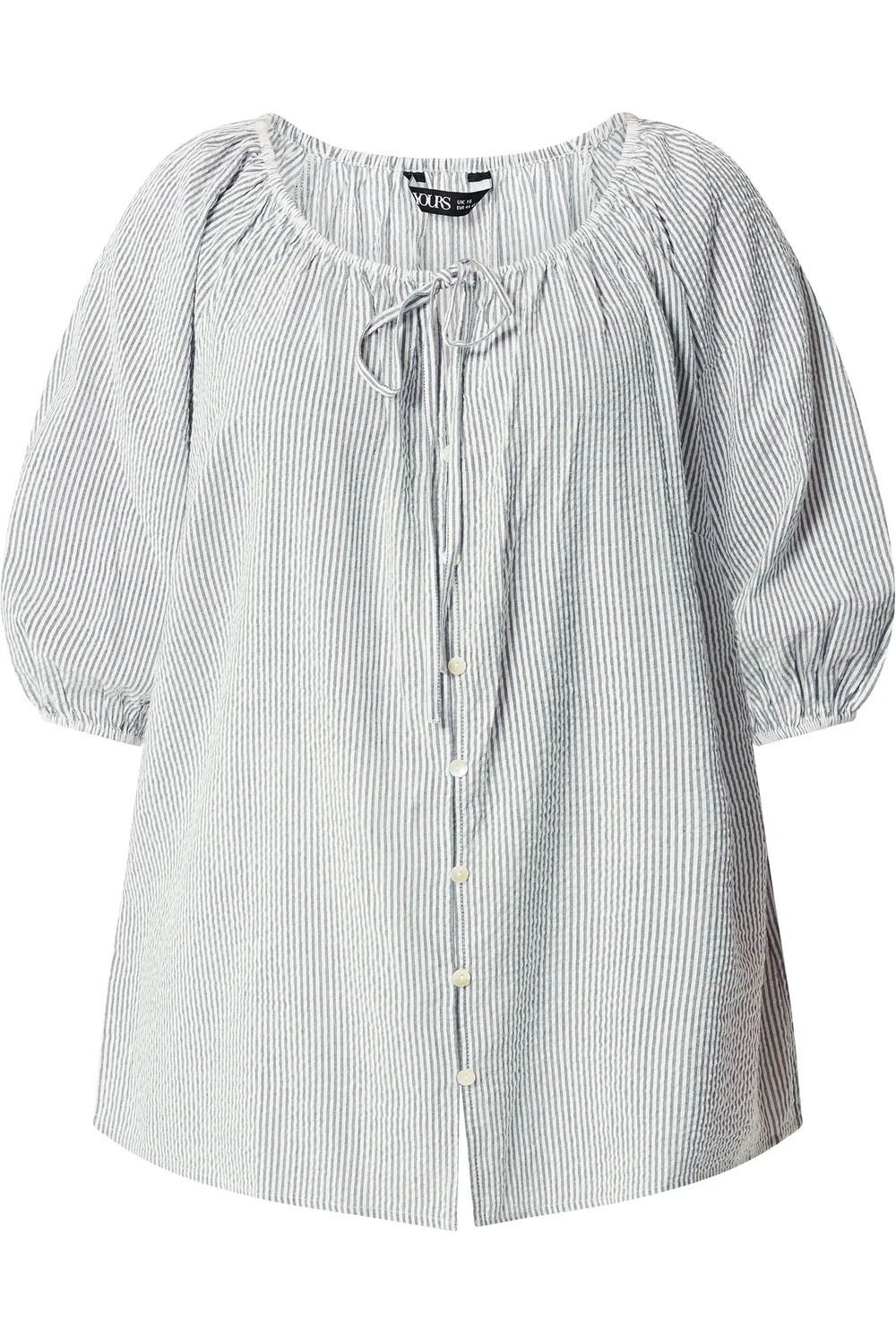 Yours Curve Navy Blue Stripe Tie Detail Top - 18 Image 5