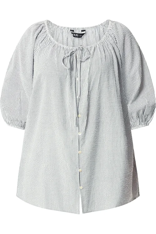 Yours Curve Navy Blue Stripe Tie Detail Top - 18 Image 5