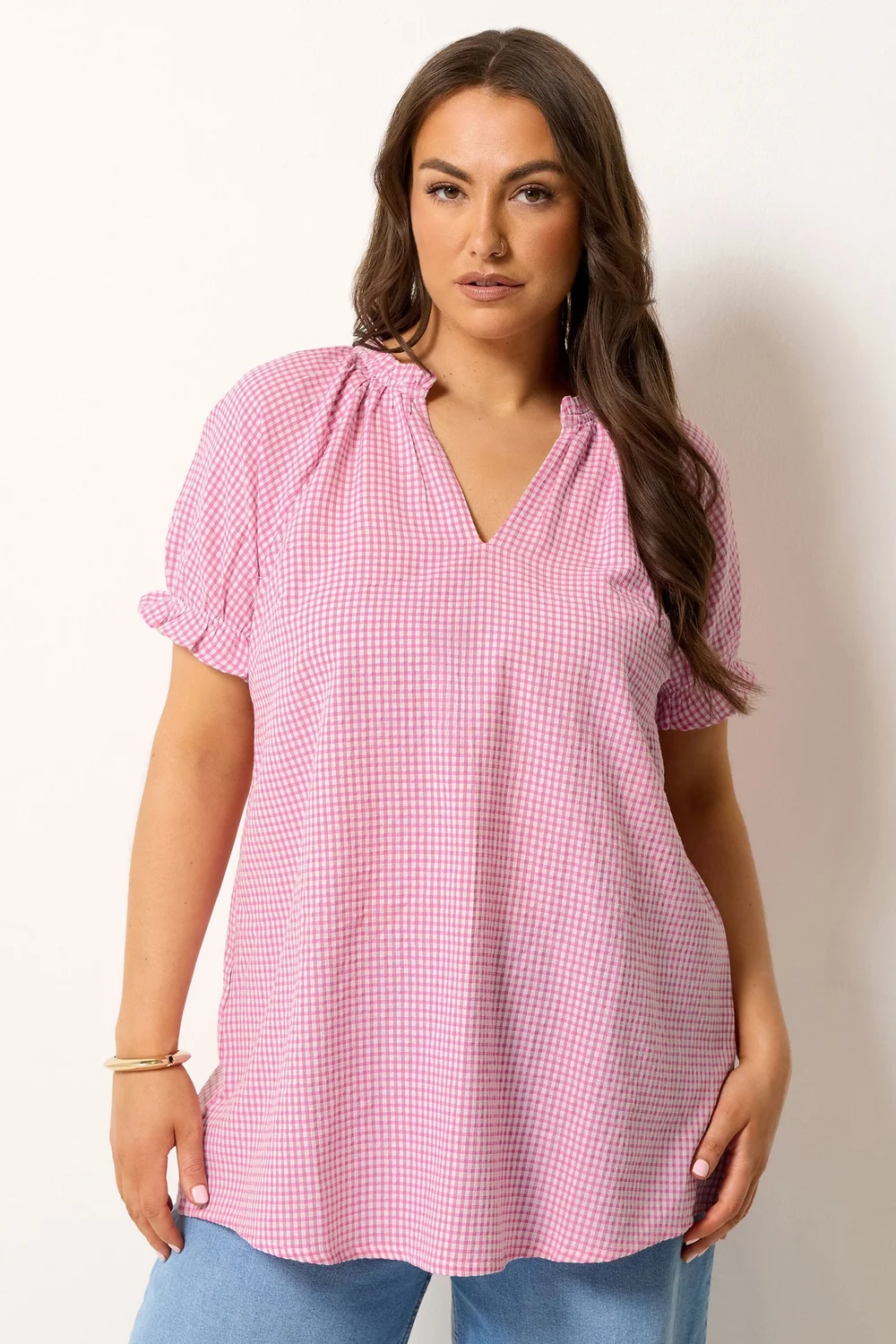 Yours Curve Pink Gingham Blouse - 26-28 Image 1