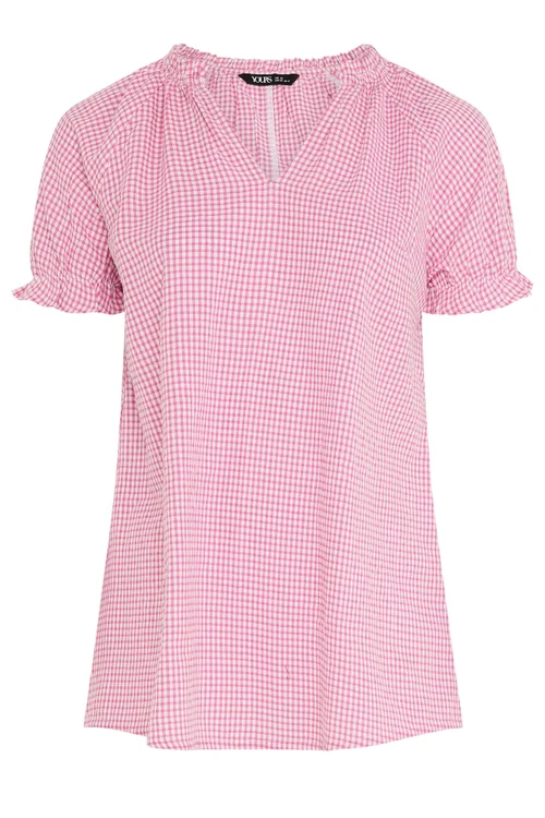 Yours Curve Pink Gingham Blouse - 26-28 Image 5