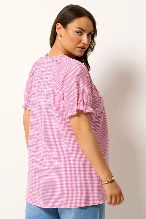 Yours Curve Pink Gingham Blouse - 26-28 Image 3