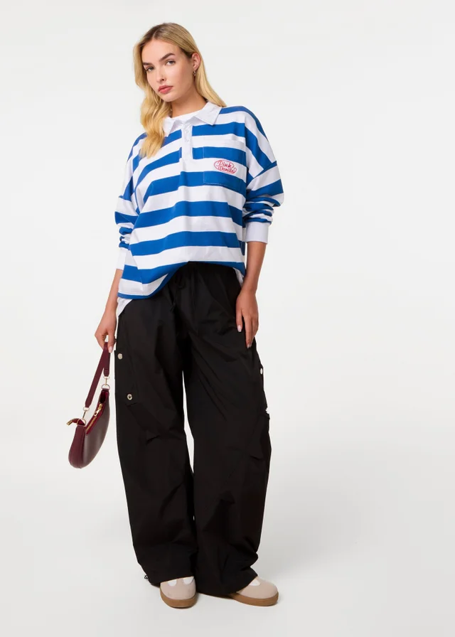 Pink Vanilla Black Pocket Detail Wide Leg Cargo Trousers