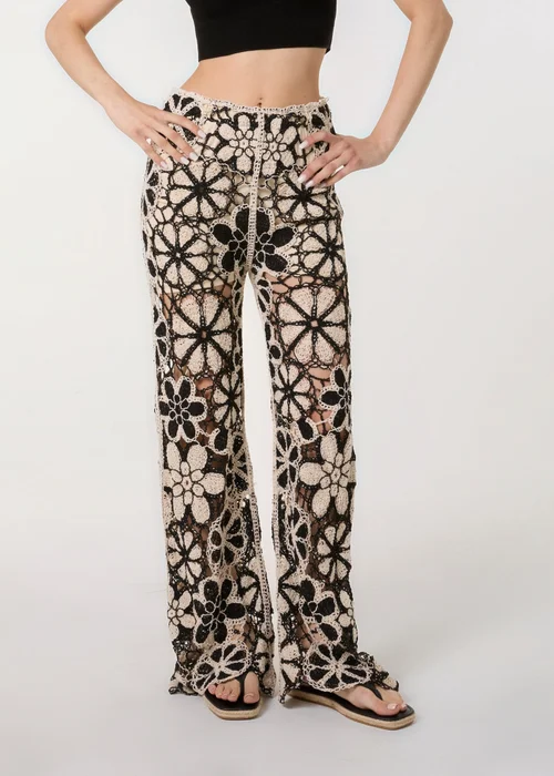 Pink Vanilla Black Crochet Pants With Flower Pattern - One Size Image 2