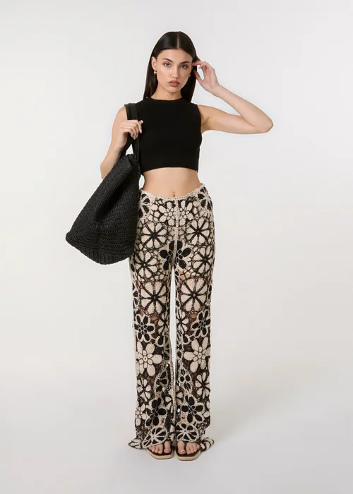 Pink Vanilla Black Crochet Pants With Flower Pattern - One Size Image 1