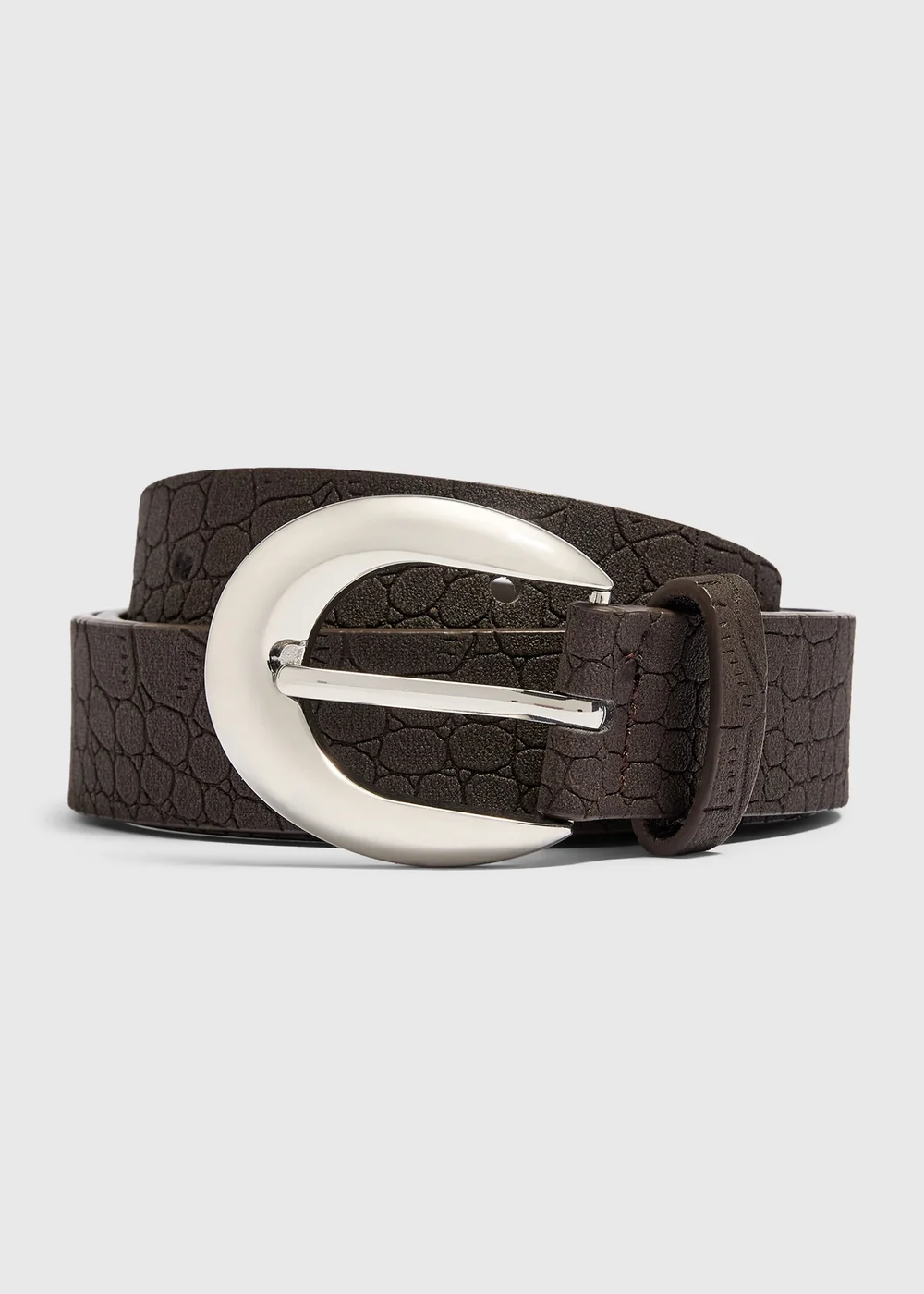 Brown Suedette Croc Belt - S Image 1