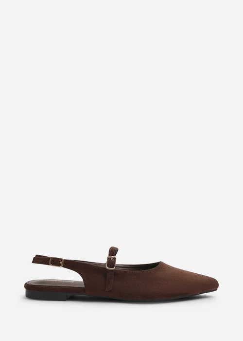 Where's That From Estrella Brown Wide Fit Pointed Toe Mary Jane Open Back Ballet Flats - 6 Wide Image 1