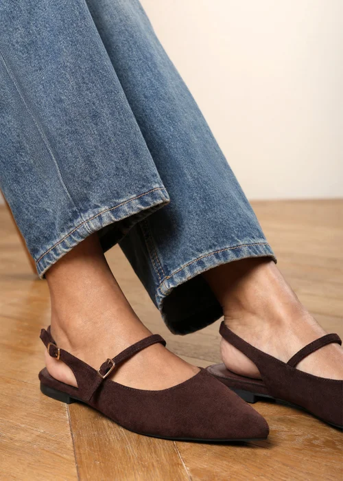 Where's That From Estrella Brown Wide Fit Pointed Toe Mary Jane Open Back Ballet Flats - 6 Wide Image 2