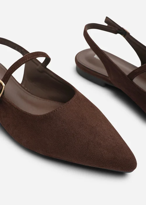 Where's That From Estrella Brown Wide Fit Pointed Toe Mary Jane Open Back Ballet Flats - 6 Wide Image 5