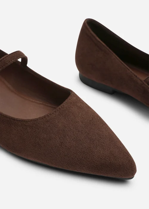 Where's That From Novalee Brown Wide Fit Pointed Toe Mary Jane Front Strap Ballet Flats - 5 Wide Image 4