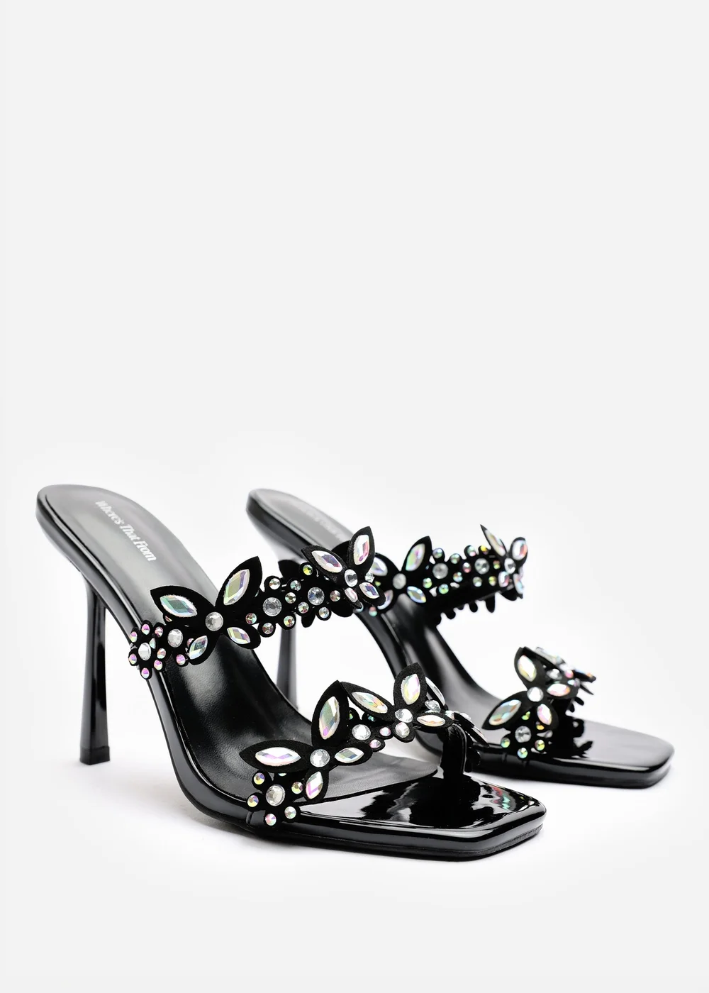 Where's That From Dazira Black Cut Out Flower Trim Detail Heeled Mules - Size 7 Image 4