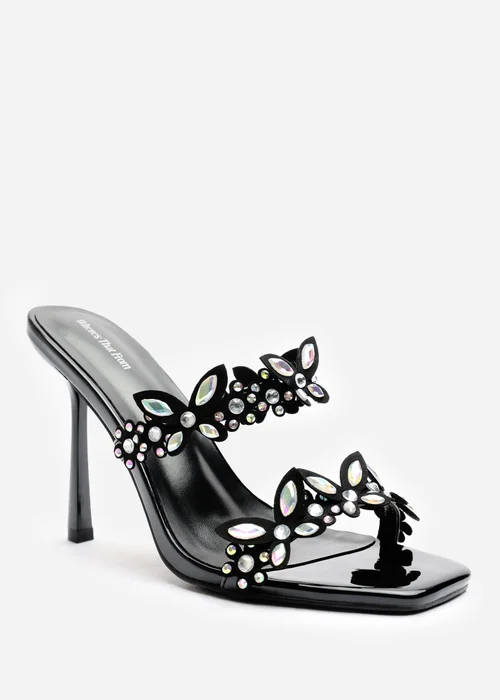 Where's That From Dazira Black Cut Out Flower Trim Detail Heeled Mules - Size 7 Image 3