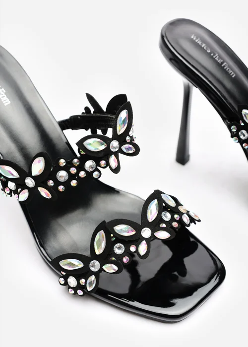 Where's That From Dazira Black Cut Out Flower Trim Detail Heeled Mules - Size 7 Image 5