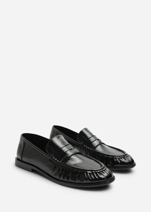 Where's That From Charleigh Black Ruched Detail Flat Penny Loafers - 8 Image 4