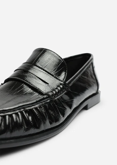 Where's That From Charleigh Black Ruched Detail Flat Penny Loafers - 8 Image 5