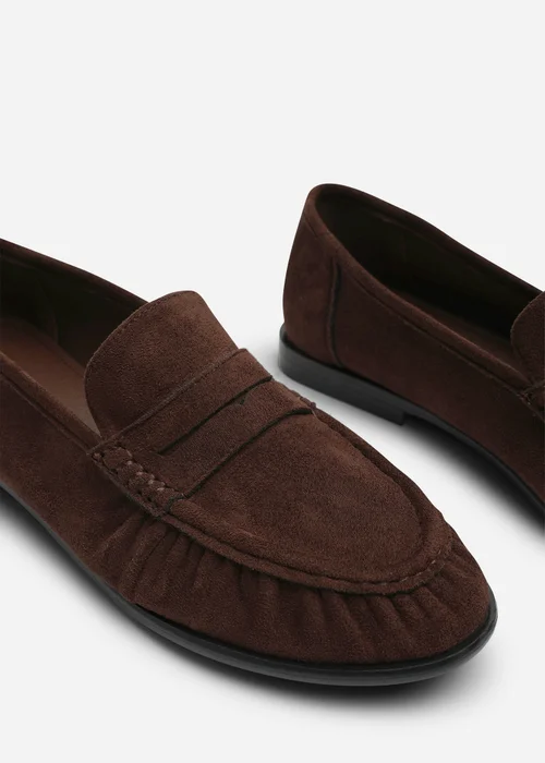 Where's That From Charleigh Dark Brown Ruched Detail Flat Penny Loafers - 7 Image 5