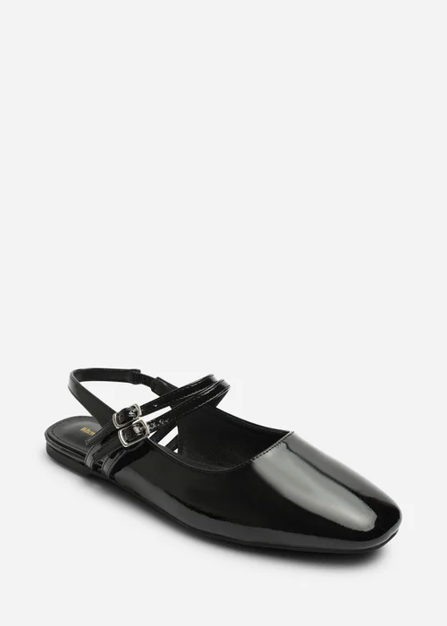 Where's That From Alena Black Wide Fit Double Strap Backless Mary Jane Flats - 8 Wide Image 3