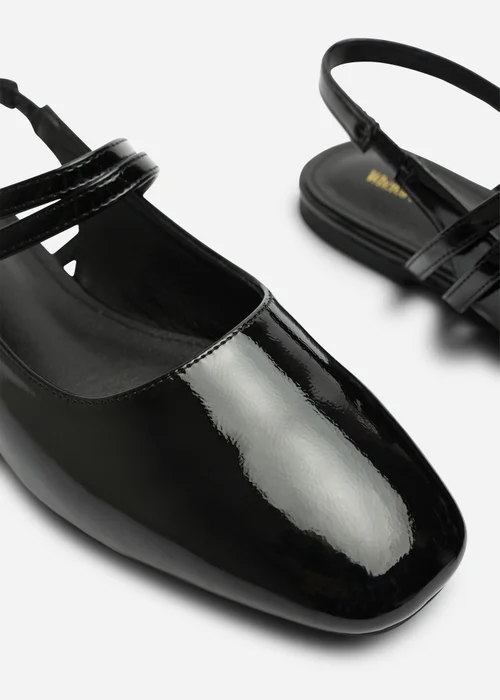 Where's That From Alena Black Wide Fit Double Strap Backless Mary Jane Flats - 8 Wide Image 5