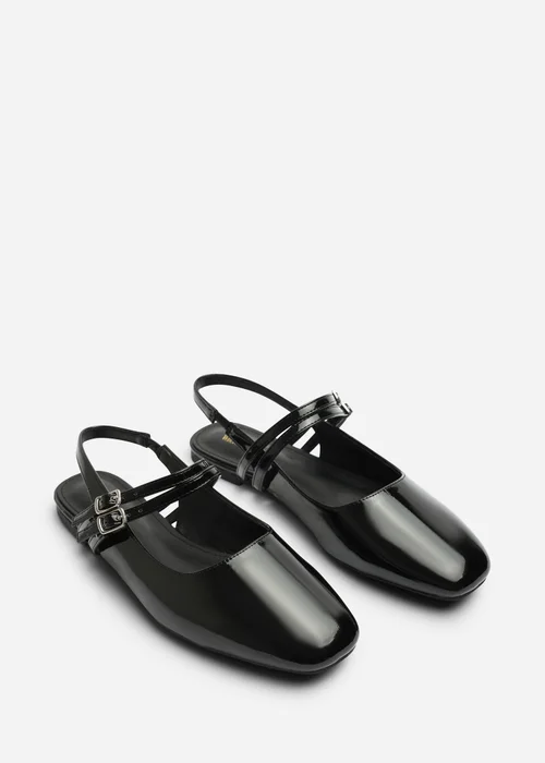 Where's That From Alena Black Wide Fit Double Strap Backless Mary Jane Flats - 8 Wide Image 4