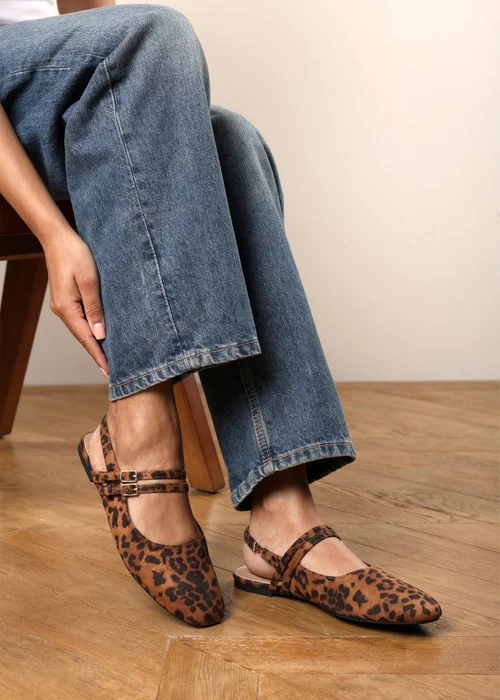 Where's That From Alena Leopard Double Strap Backless Mary Jane Flats - 5 Image 2