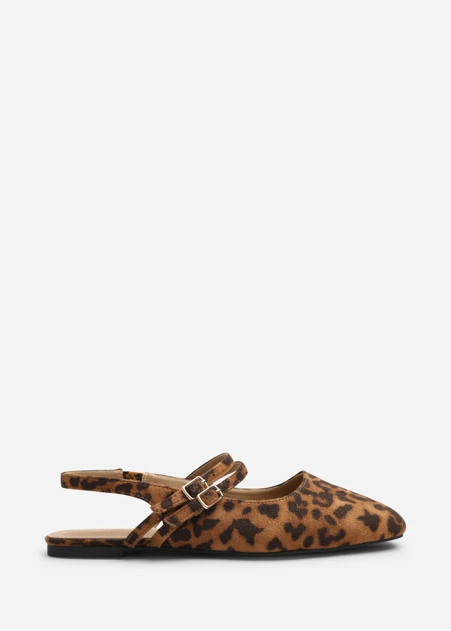 Where's That From Alena Leopard Double Strap Backless Mary Jane Flats