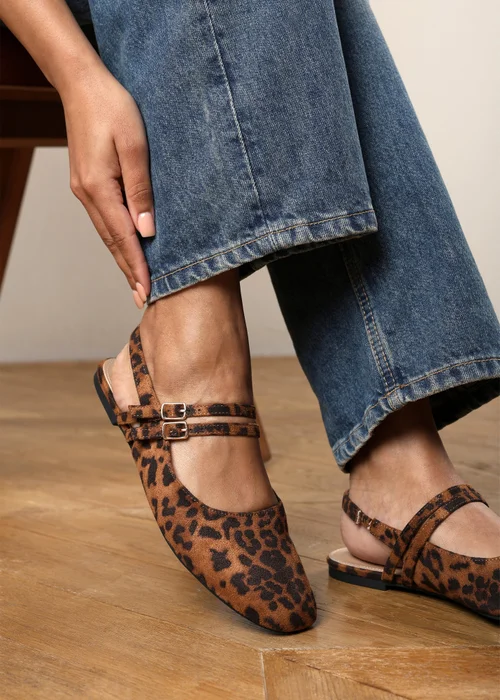Where's That From Alena Leopard Double Strap Backless Mary Jane Flats - 5 Image 6