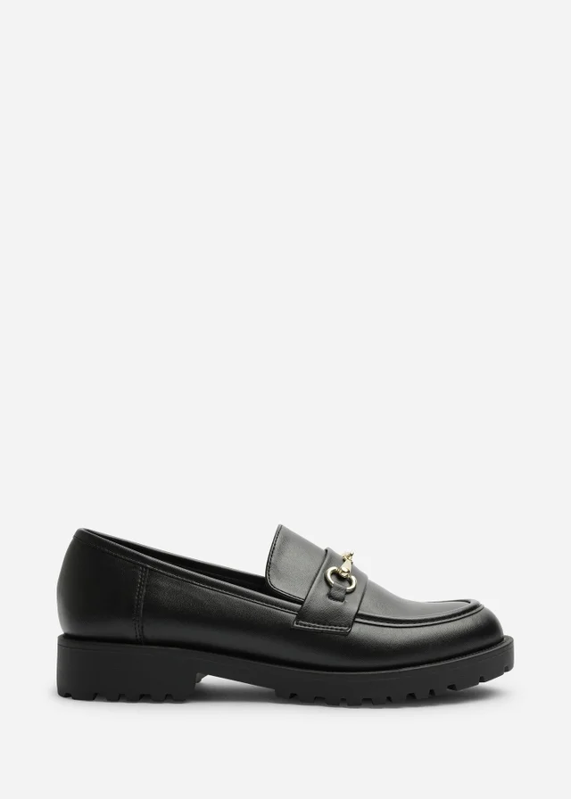 Where's That From Aadhya Black Chunky Snaffle Trim Detail Loafers