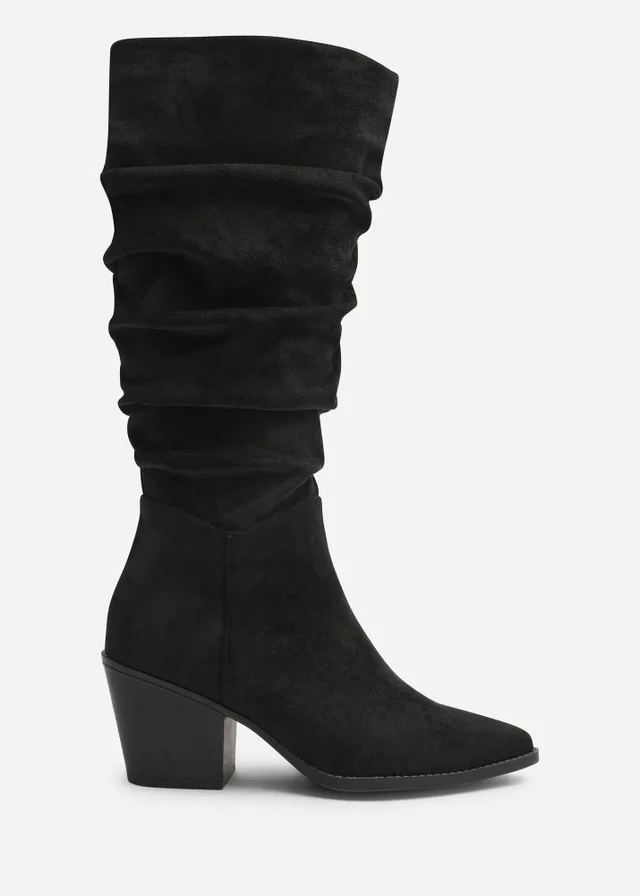 Where's That From Drelia Ruched Black Western Knee High Boot