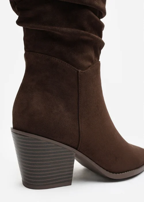 Where's That From Drelia Ruched Dark Brown Western Knee High Boot - Size 6 Image 4