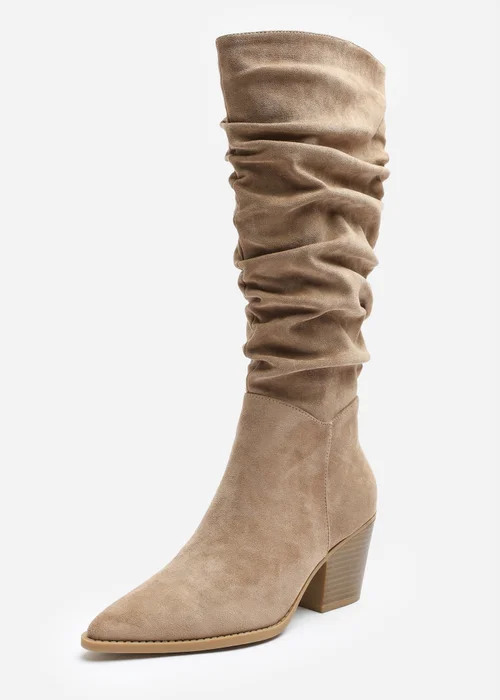 Where's That From Drelia Ruched Camel Western Knee High Boot - Size 6 Image 3