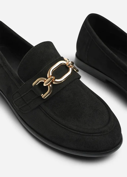 Where's That From Lettie Black Wide Fit Chain Trim Detail Flat Loafers - 5 Wide Image 5