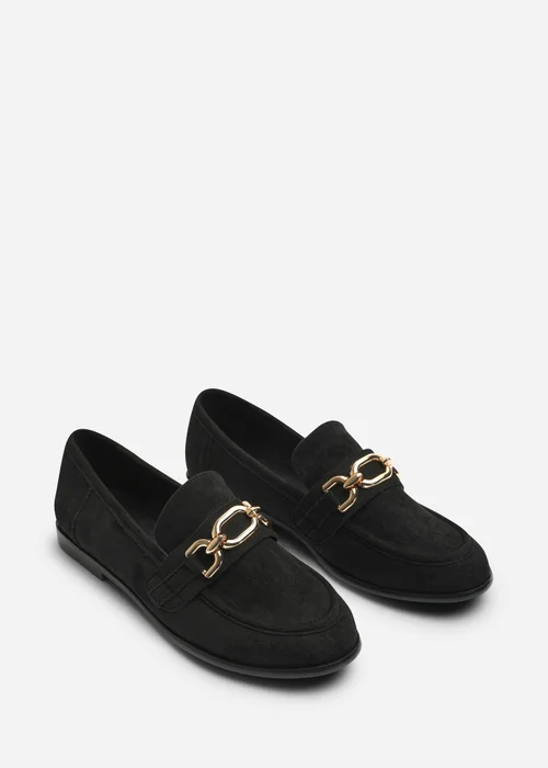 Where's That From Lettie Black Wide Fit Chain Trim Detail Flat Loafers - 5 Wide Image 4