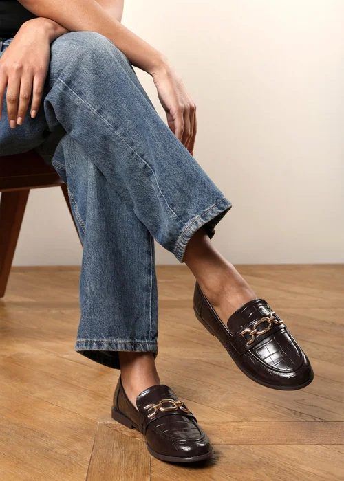 Where's That From Lettie Brown Croc Chain Trim Detail Flat Loafers - 8 Image 2