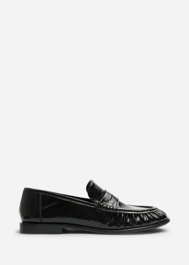 Where's That From Charleigh Black Wide Fit Ruched Detail Flat Penny Loafers