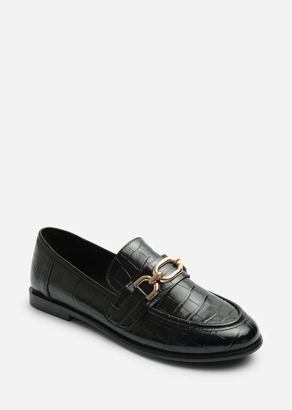 Where's That From Lettie Black Croc Chain Trim Detail Flat Loafers - 5 Image 3
