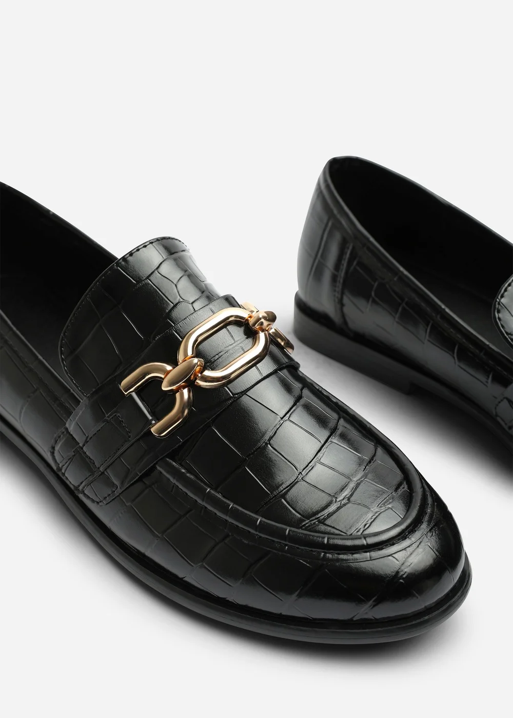 Where's That From Lettie Black Croc Chain Trim Detail Flat Loafers - 5 Image 5