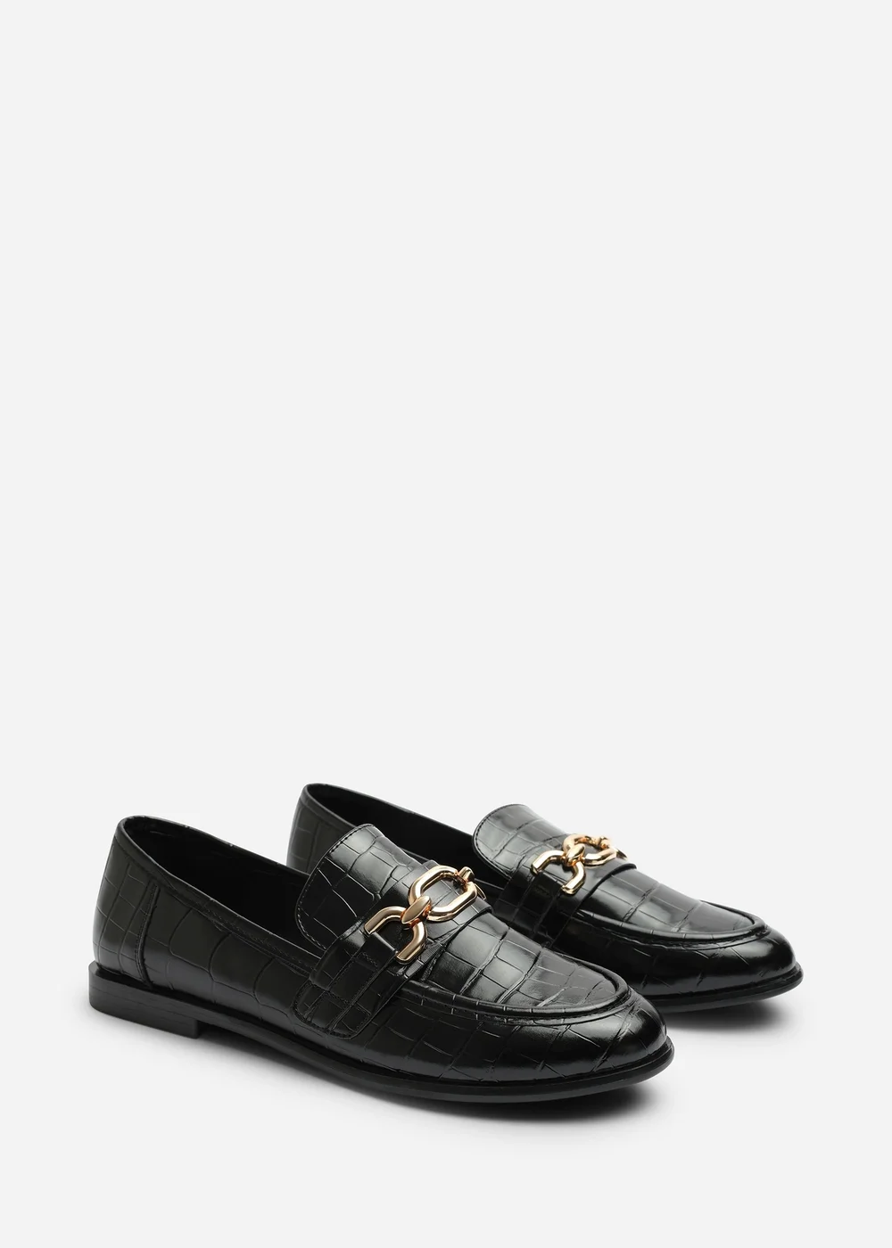 Where's That From Lettie Black Croc Chain Trim Detail Flat Loafers - 5 Image 4