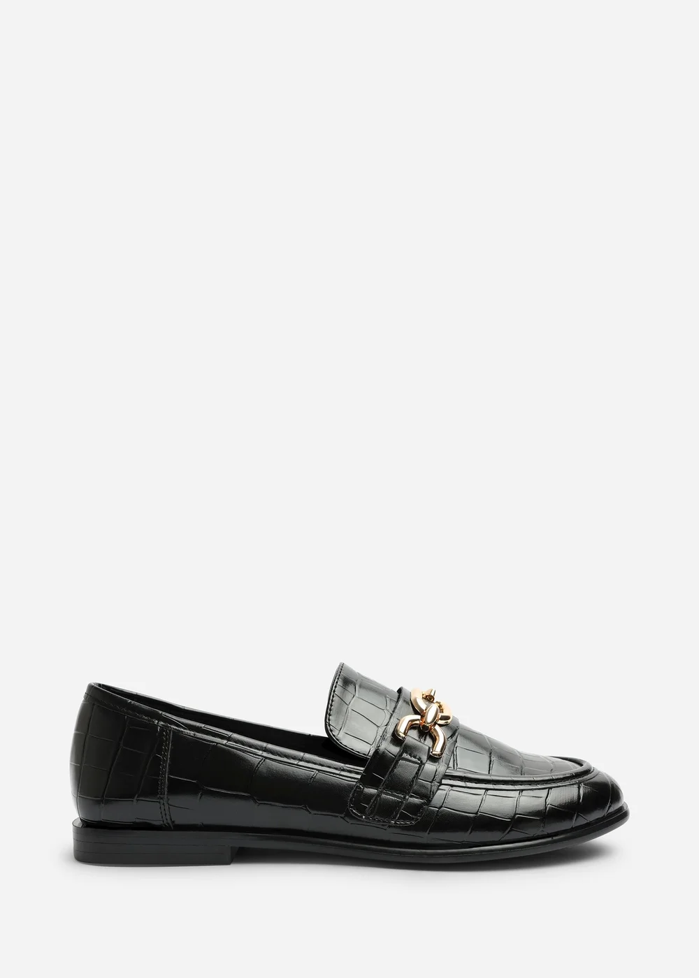 Where's That From Lettie Black Croc Chain Trim Detail Flat Loafers - 5 Image 2