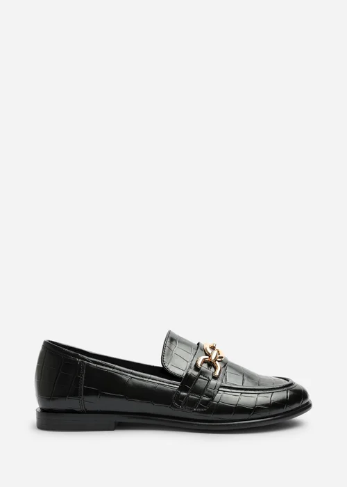 Where's That From Lettie Black Croc Chain Trim Detail Flat Loafers - 5 Image 2